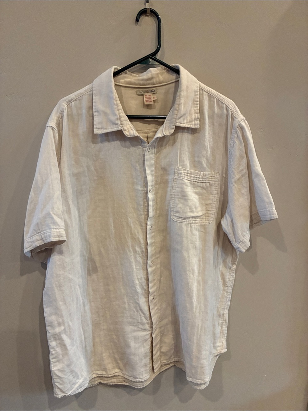 Carbon2Cobalt Cream Short-Sleeve Button-Front Cotton Shirt